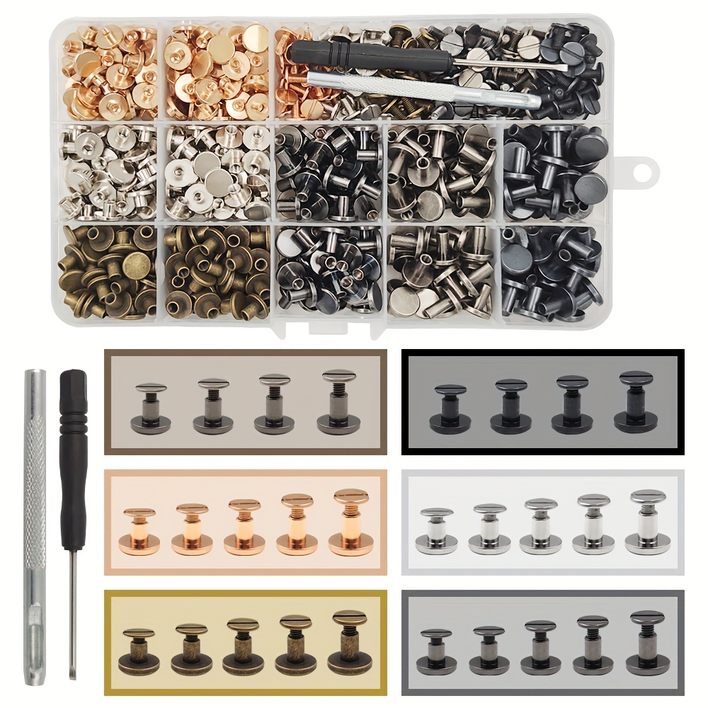 340 Sets Leather Rivet Kit Rivets Leather Double Hat Rivets Apparel Fabric  For Repairing Clothes Shoes Bags Belts A