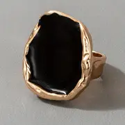 chic ring irregular black plate design silvery or golden make your call match daily outfits party accessory special decor for female details 2