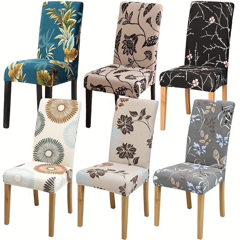 

1pc Milk Silk Flower Plant Printed Dining Chair Covers, Stretch Chair Slipcover For Wedding Dining Room Office Banquet House Home Decor