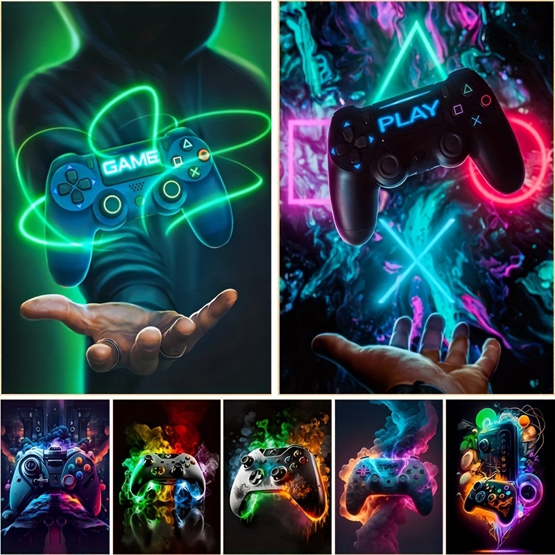 Compra online de Série de desenhos animados controladores de jogo console  cartazes e impressões fones de ouvido pinturas em tela arte da parede para  bar sala de jogos decoração casa