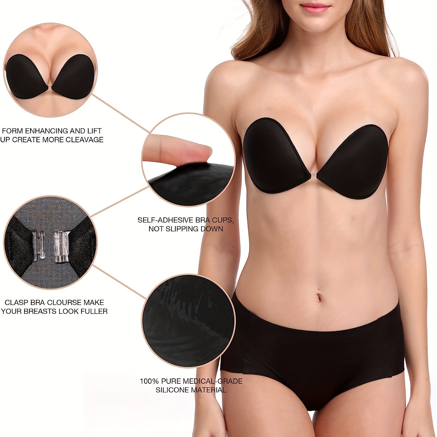 Adhesive Bra Reusable Strapless Silicone Push-up
