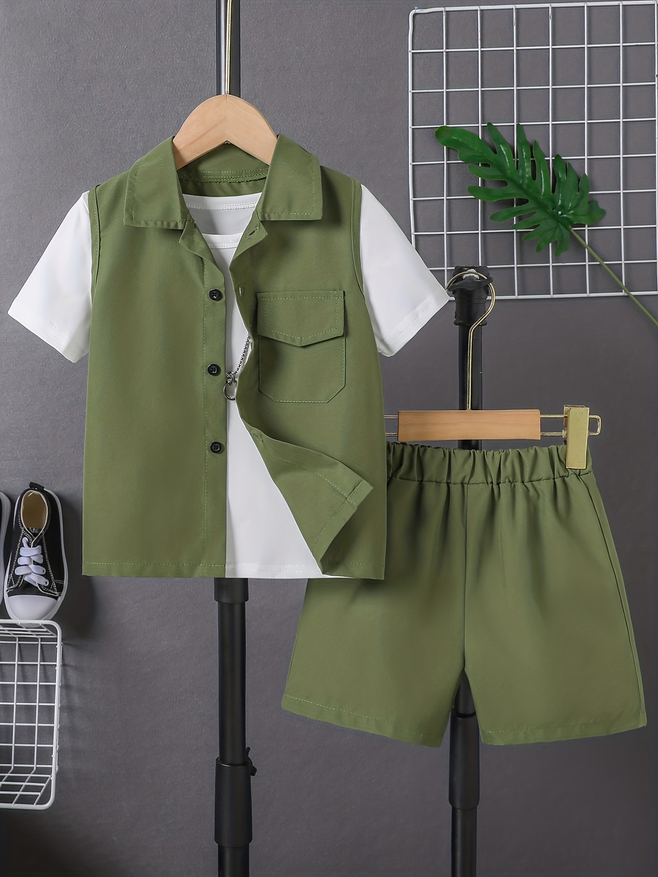 Boy's Street Style Outfit 3pcs, Cargo Vest & T-shirt & Shorts Set, Kid's  Trendy Clothes For Summer