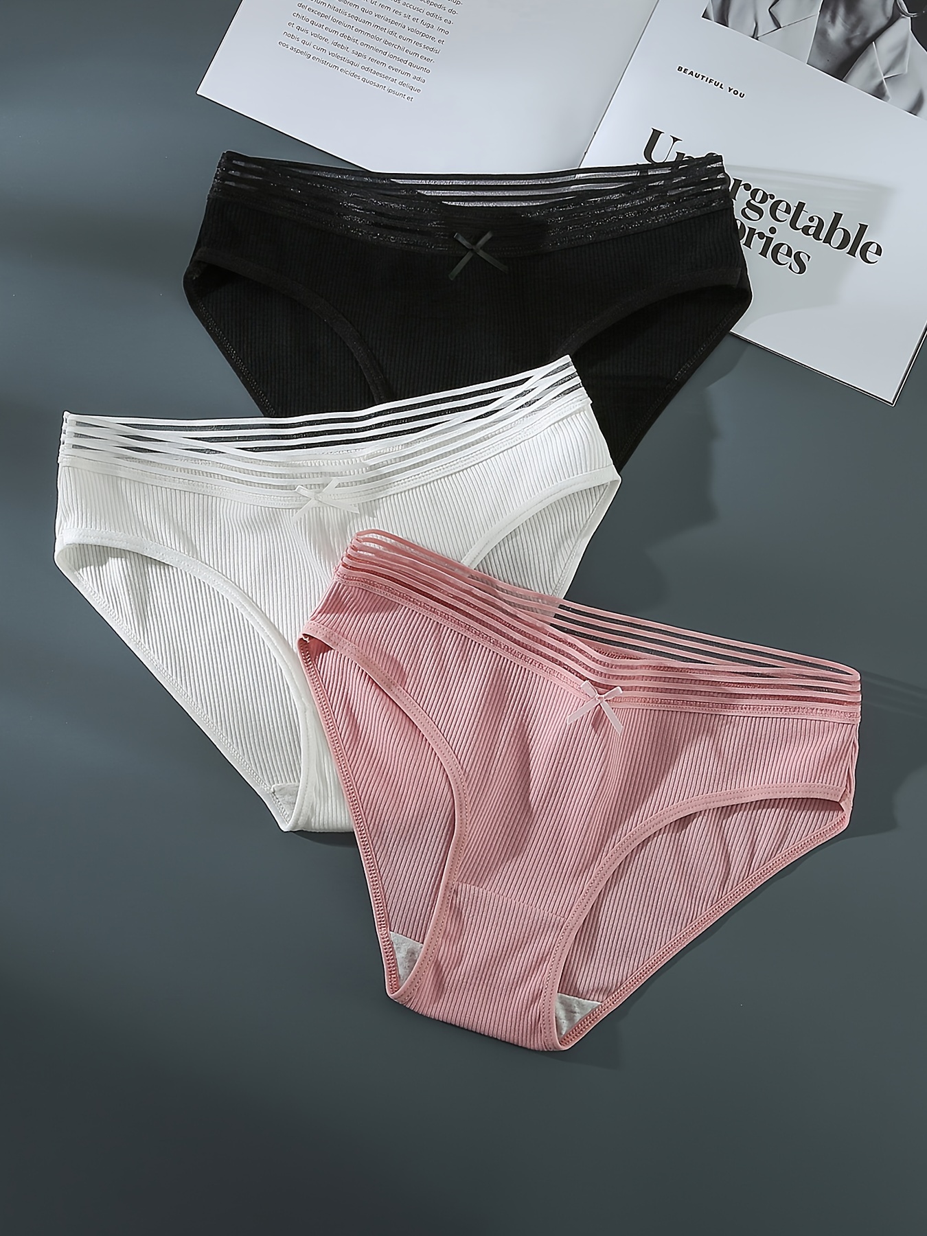 Solid Ribbed Briefs Comfy Breathable Stretchy Intimates - Temu
