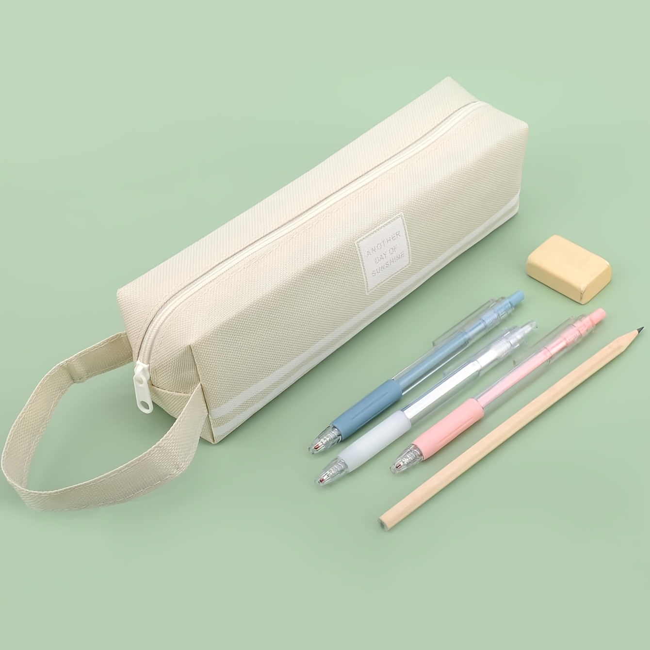 Beige Canvas Pencil Case - Temu