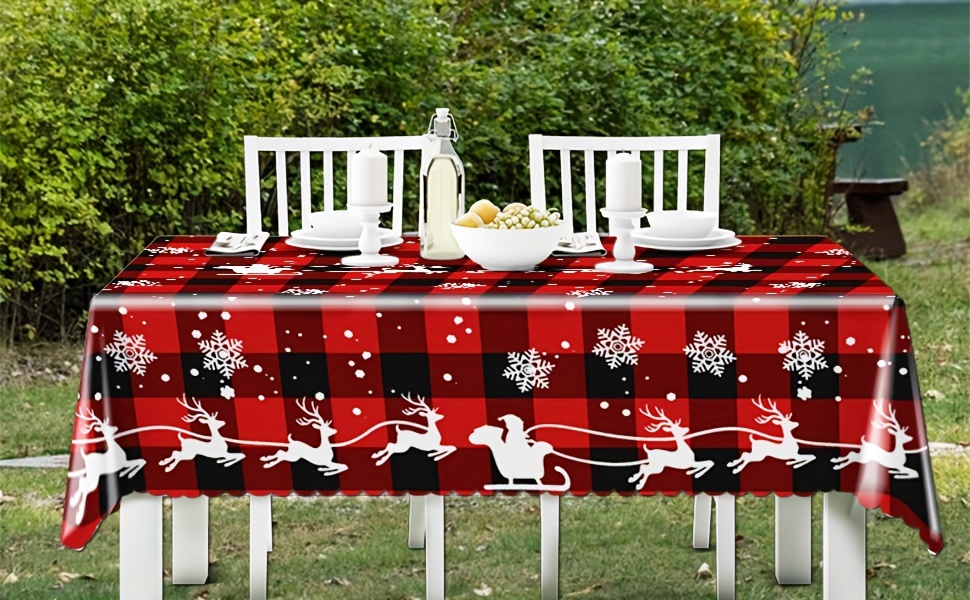 Polyester Tablecloth Merry Christmas Table Cover Buffalo - Temu