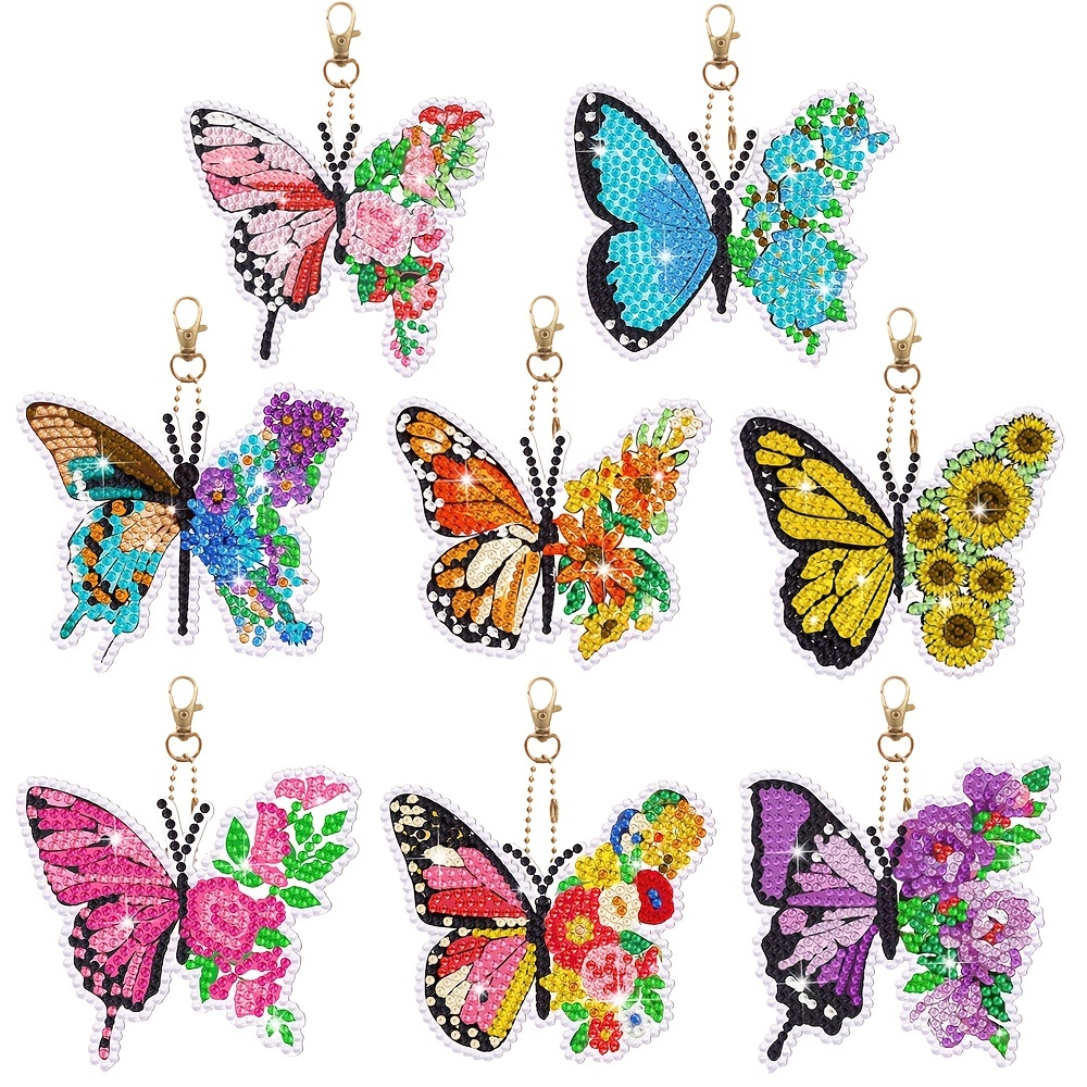 8PCS Diamond Painting Keychains Special Shape Double Sided