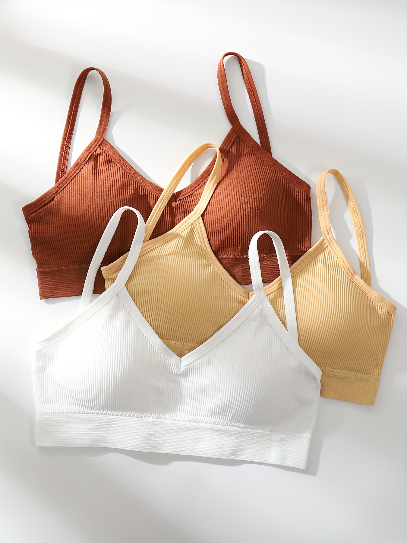 Solid Ribbed Wireless Bras Comfy Breathable Stretch Everyday - Temu