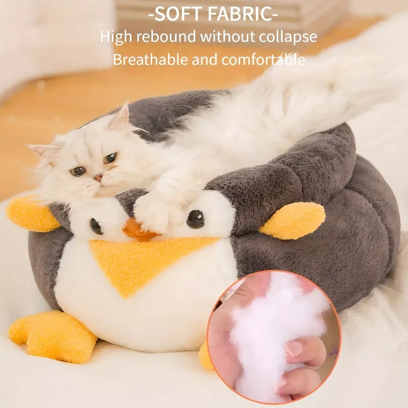 plush cute penguin duck shape cat nest four seasons universal detachable and washable cat sleeping mat pet bed for indoor cats details 4