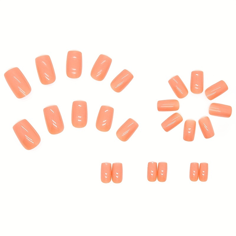 square press on nails orange medium stick on nails acrylic gel fake nails glossy full cover false nail salon prom fingernails for women and girls 24pcs orange details 0