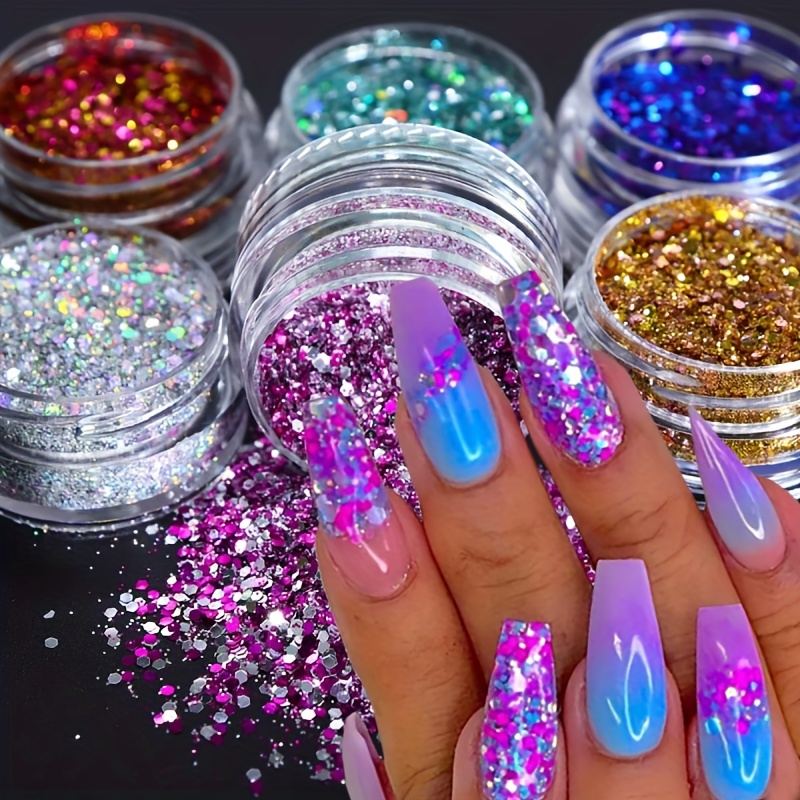 Hexagon Chunky Glitter Holographic Crafts Stickers Sequins Nail Glitter  Powder Flakes Shiny Charms Gradient Hexagon Sequins Suitable For Women  Girls Decoration Acrylic Nails - Temu
