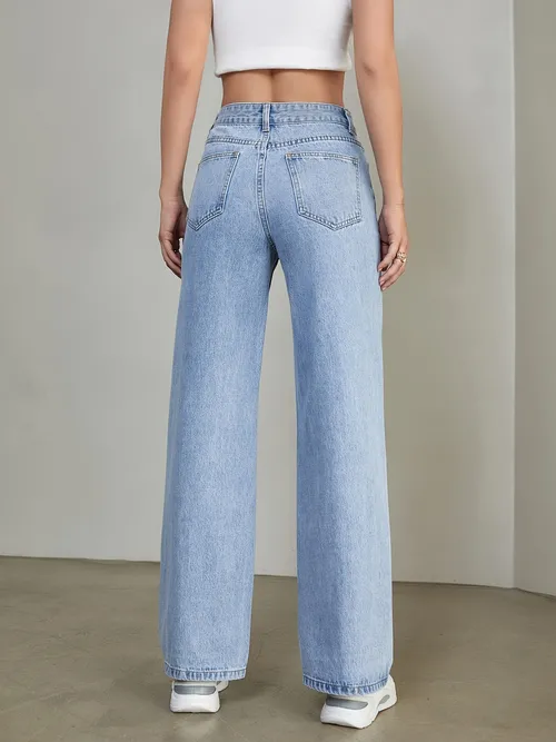 High Waist Straight Fit Jeans - Temu