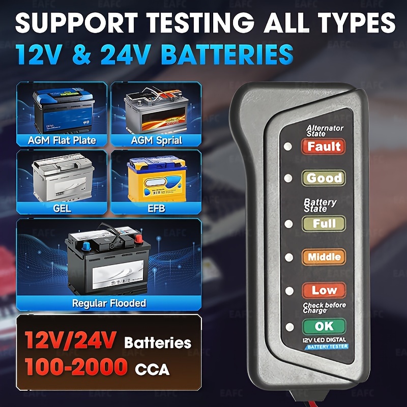 Testeur de batterie 12v 24v Automotive Cca Digital Auto Analyseur de  batterie