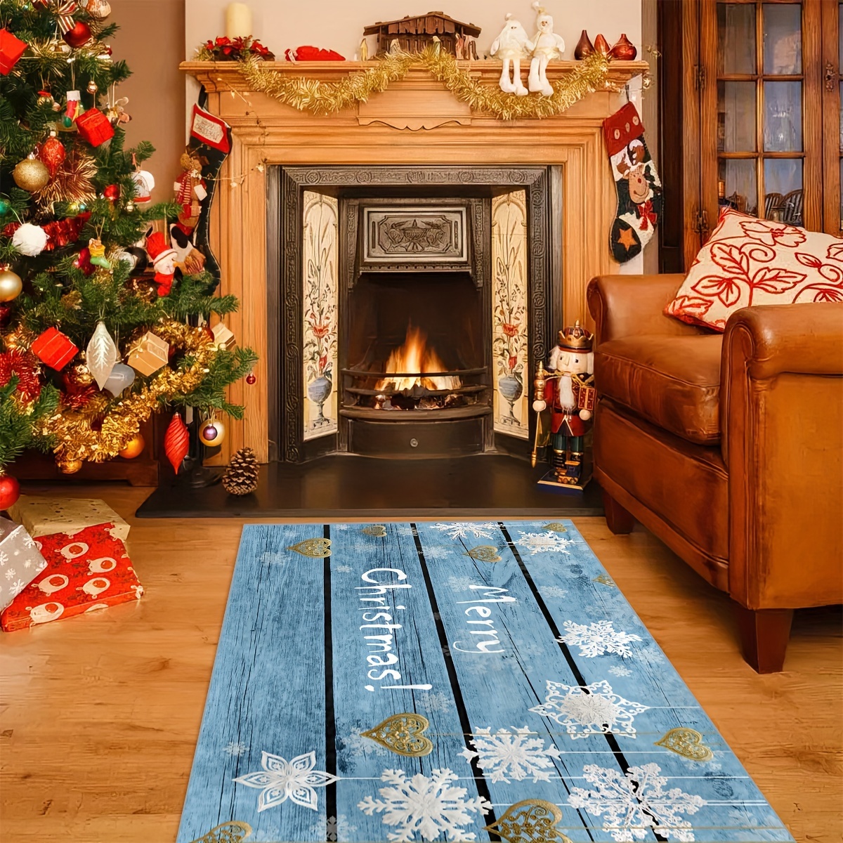 Kitchen Floor Mat, Bath Mat, Blue Christmas Decorations for Home