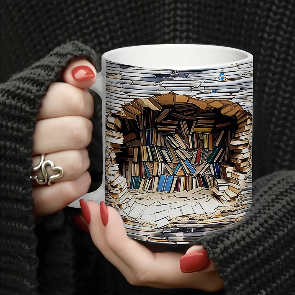 3D Bookshelf Mug - A Library Shelf Cup, Library Bookshelf Mug, Book Lovers  Coffee Mug, Creative Space Design Multi-Purpose Ceramic Mug, Cool Gifts for  Readers Bookish 3D White Mug 