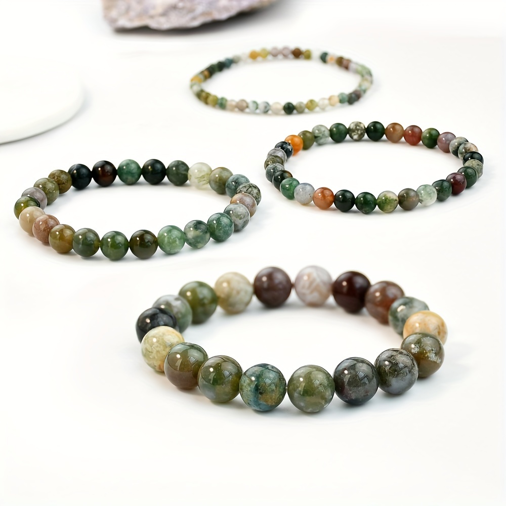 4pc Natural Indian Agate Stretch Bracelet Set