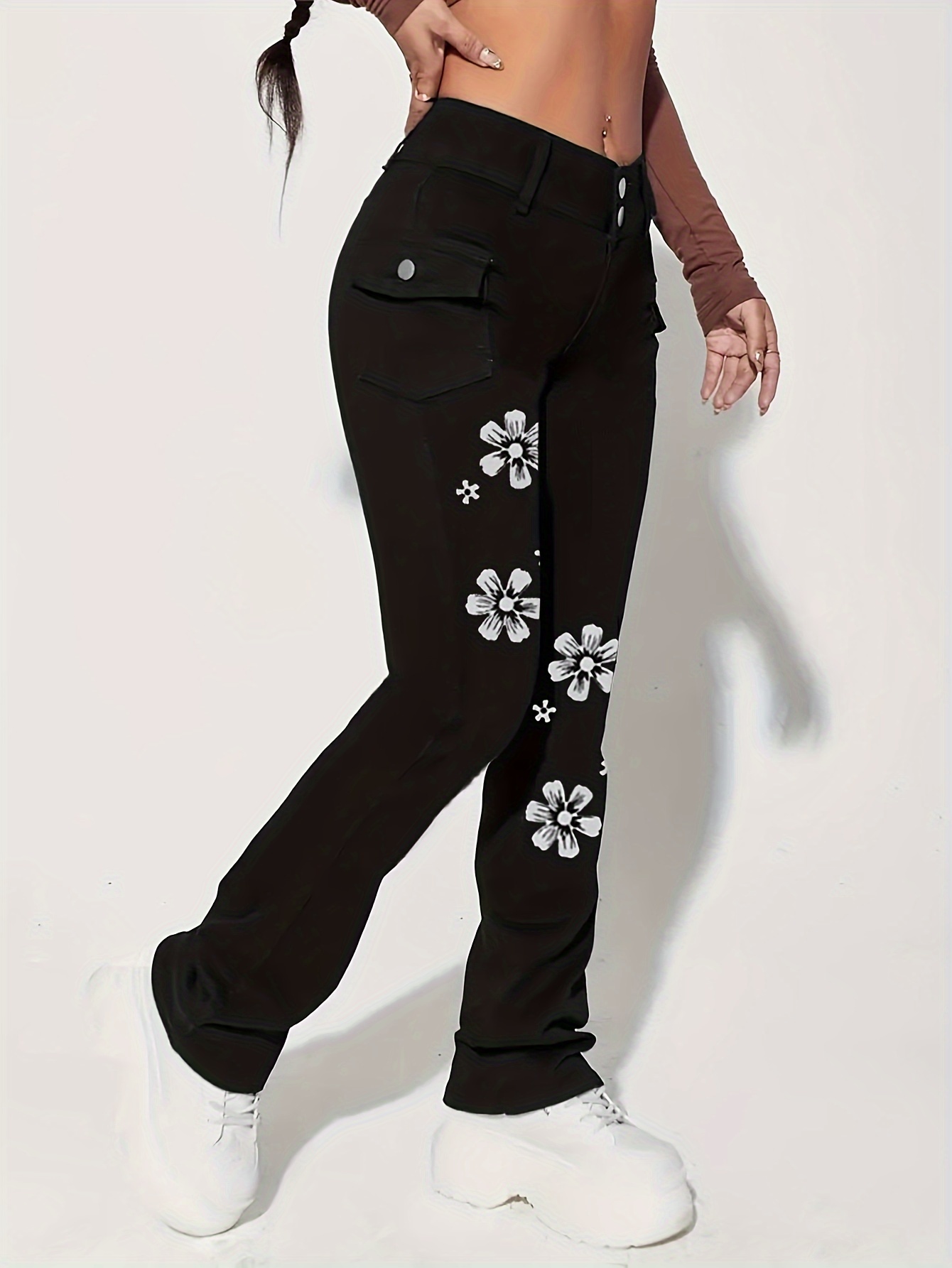 Women's Floral Boot Cut High Waisted Elastic Yoga Pant