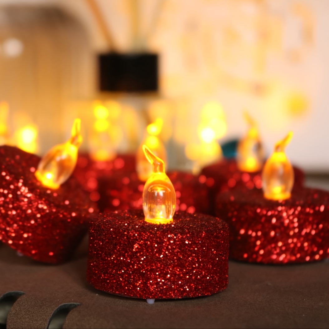 12 Pack Mini Red Heart Shaped Tealight Candles, Valentines Decor