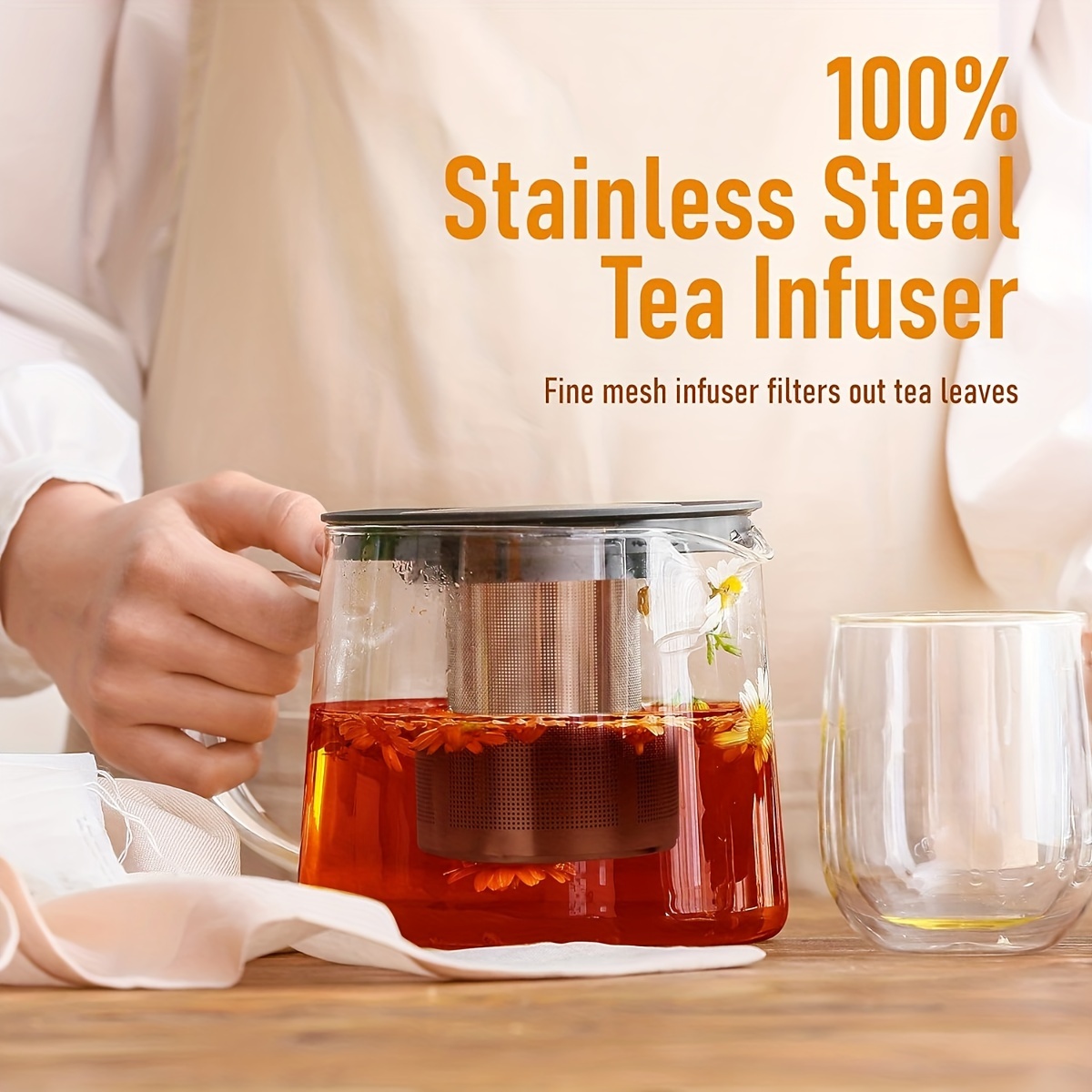 Stove Top Heat Resistant Glass Teapot Infuser With Steel Mesh For Loose Tea  Leaf