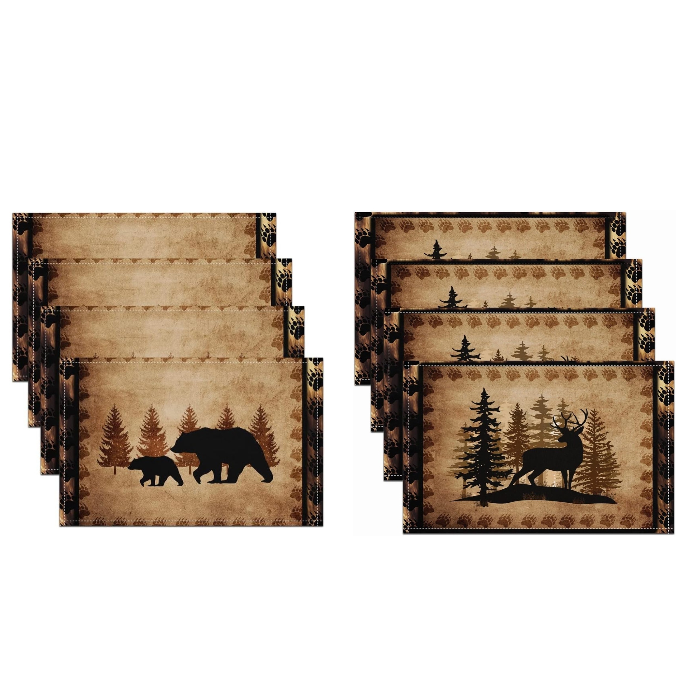 

4pcs, Placemats, Rustic Style Vintage Decorative Table Pads, Jungle Brown Bear Pattern Table Decoration Mat, Coffee Table Pad, Household Bowl Plate Mat, Home Decoration