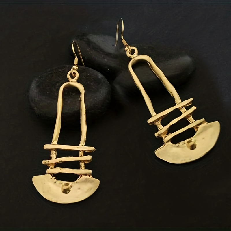 retro simple hollow ladder design golden dangle earrings zinc alloy jewelry daily wear accessories trendy female gift 2