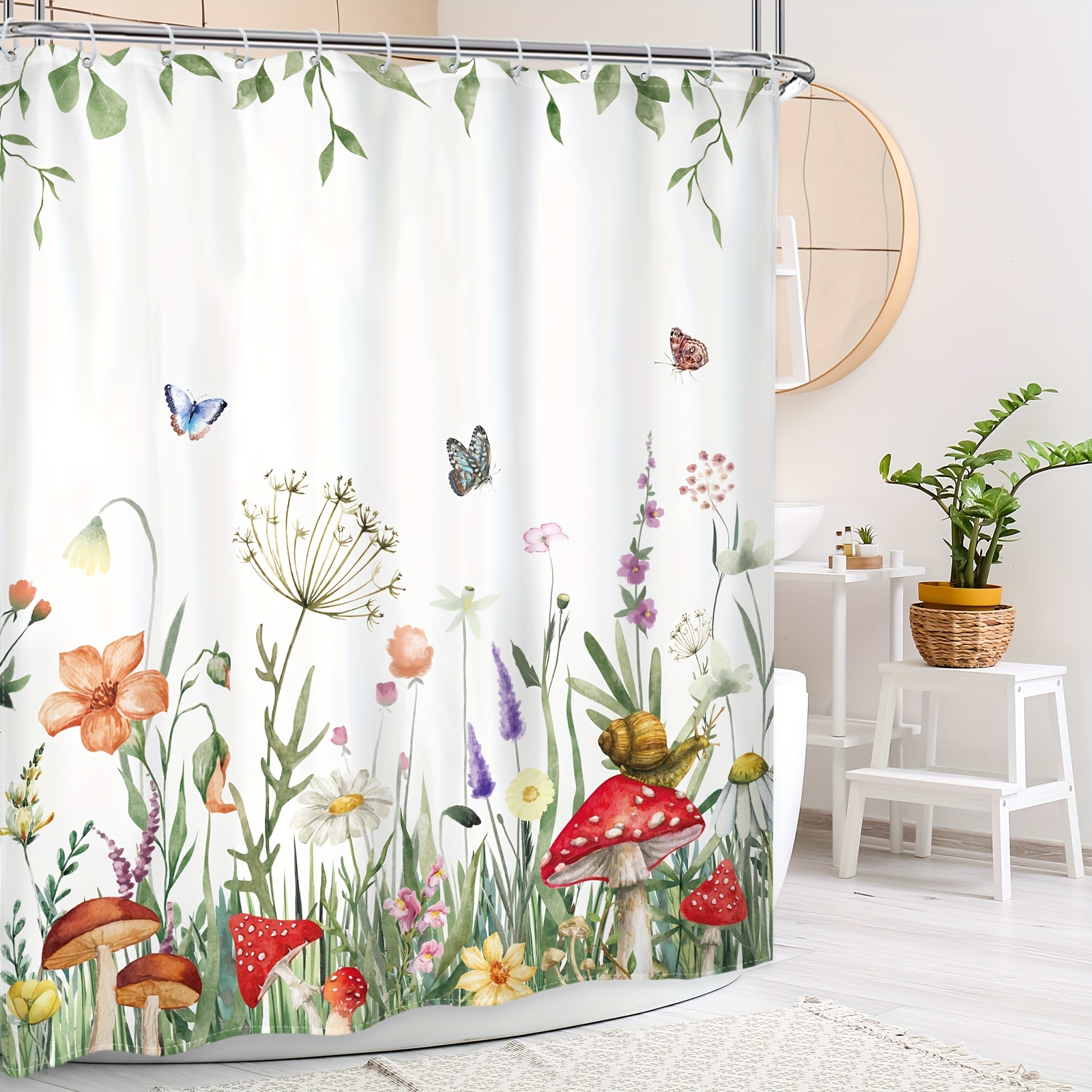 Boho Mushroom Shower Curtain Retro Flowers Bathroom Decor - Temu