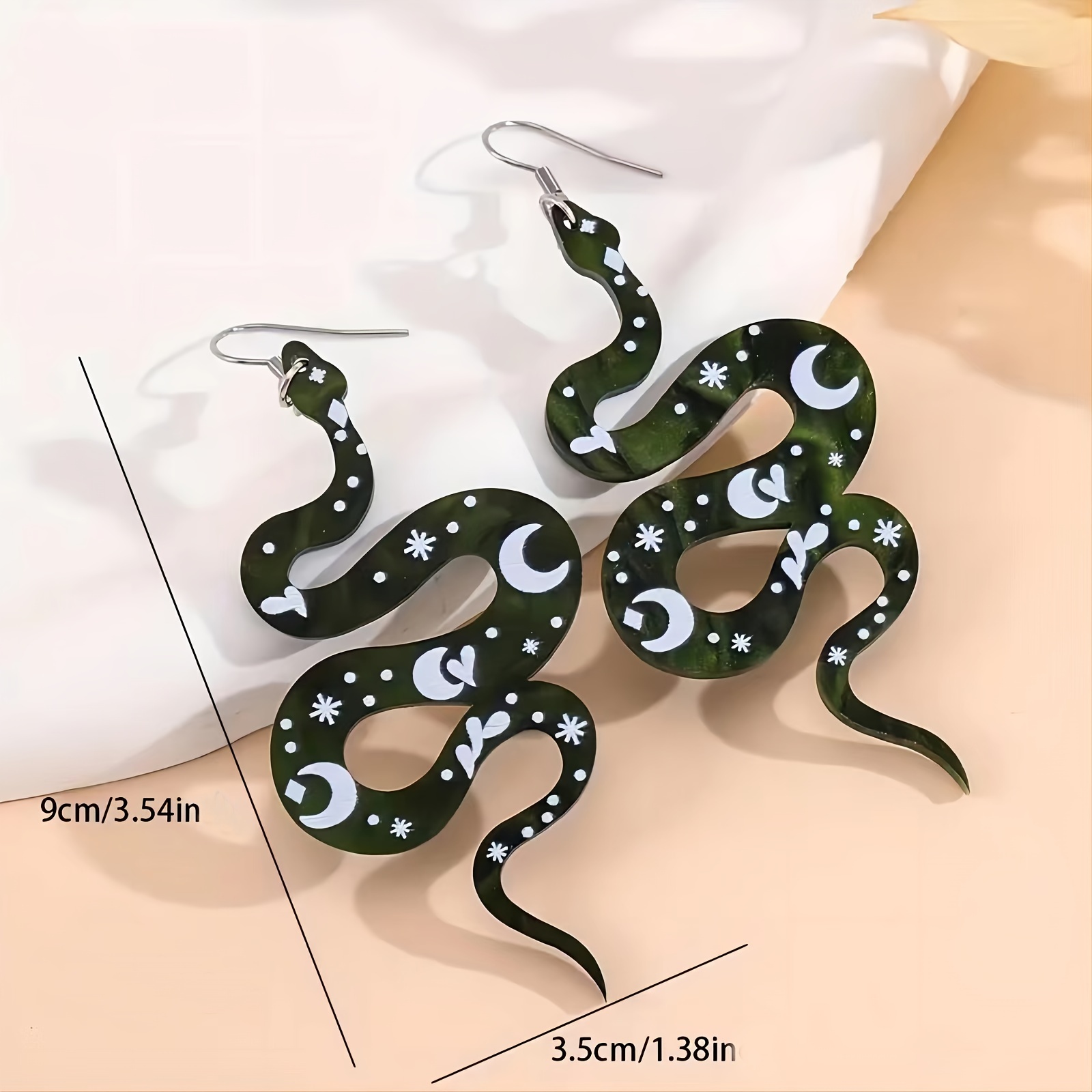 Punk Star & Moon Snake Dangle Earrings Edgy Gothic Jewelry