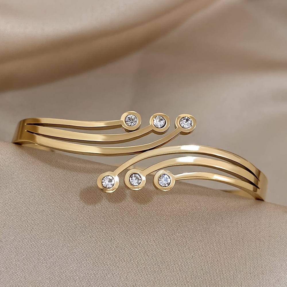 TEMU Selling New Curved 18k Golden-plated Stainless Steel Bracelet With Embedded Rhinestones Y2k