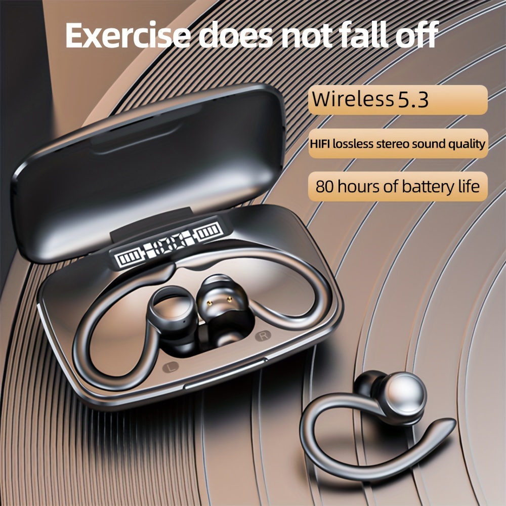 Auriculares inalámbricos, auriculares inalámbricos Bluetooth 5.3 deportivos  2023 con estéreo HiFi, 75H sobre la oreja con micrófono con cancelación de