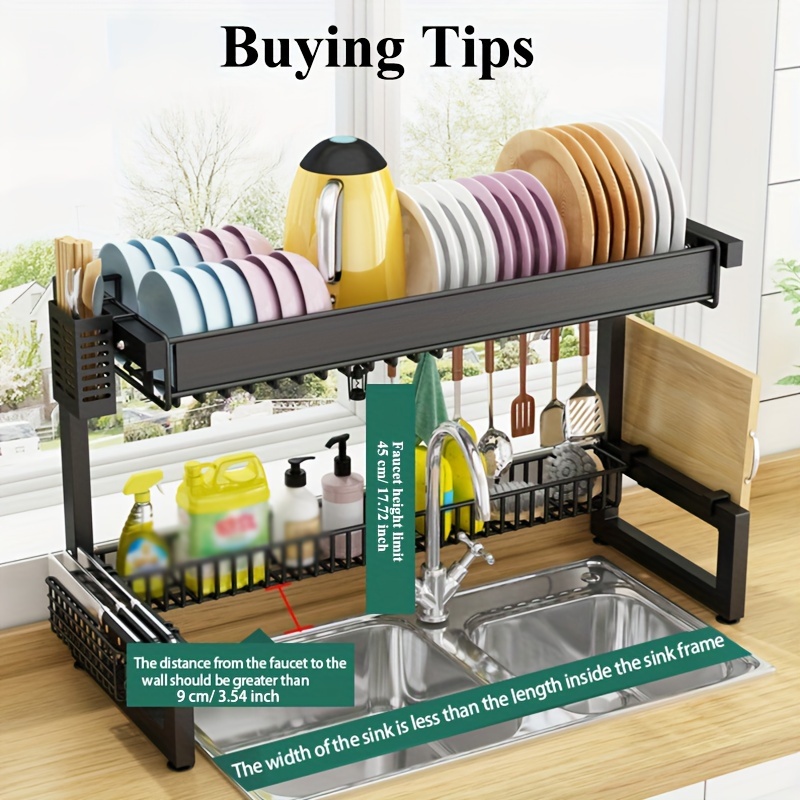 Over The Sink Dish Drying Rack, Width Hight Adjustable Dish Dryer Rack, 2  Tier Large Stainless