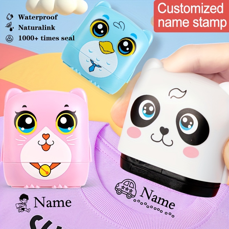 Kids Name Stamp for Clothing,Personalized Name Stamp 4 Animal Styles Cartoon Pattern Stamp,Custom Name Stamp Children's Seal Cute Waterproof Wash