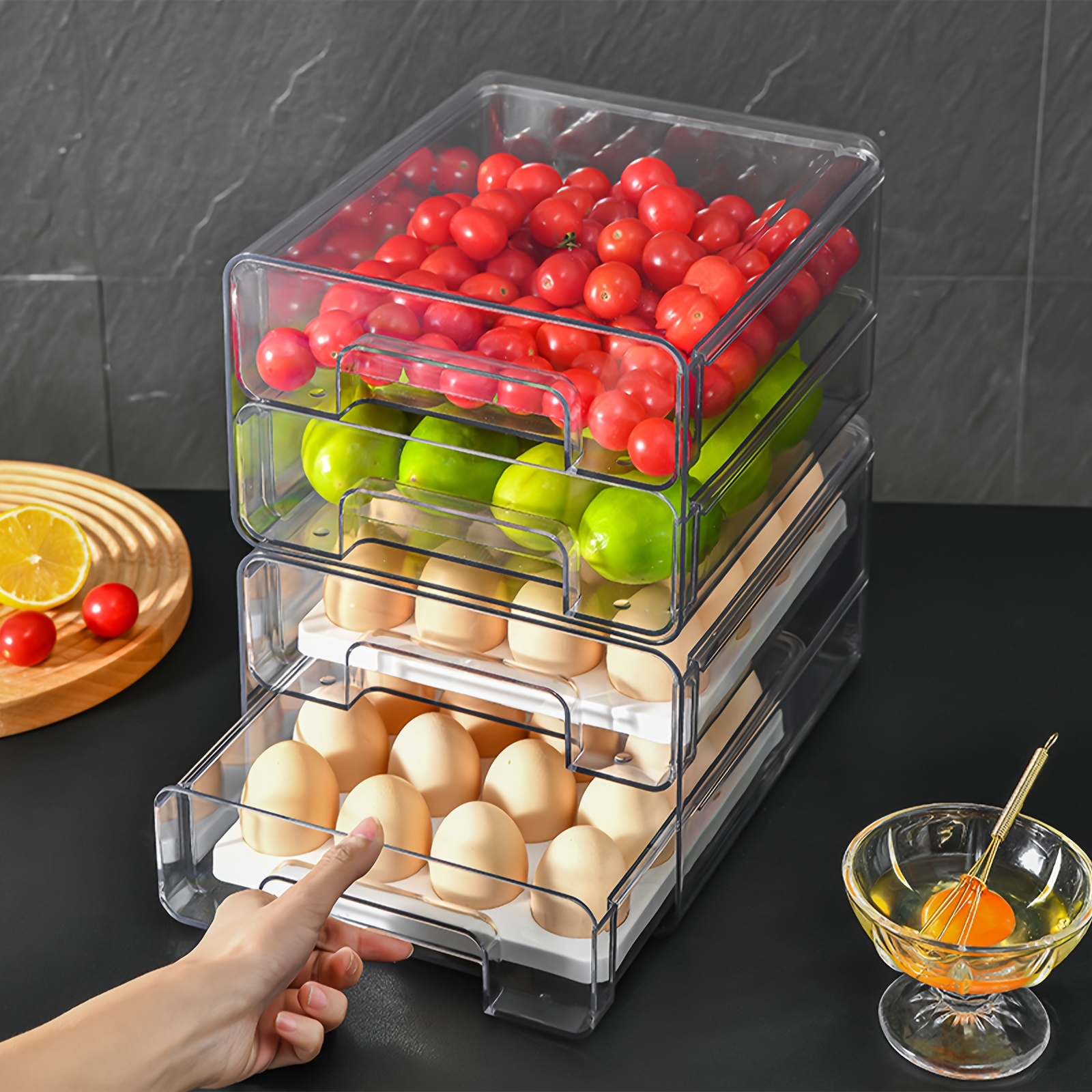 Plastic Refrigerator Storage Tray With Handle Stackable - Temu