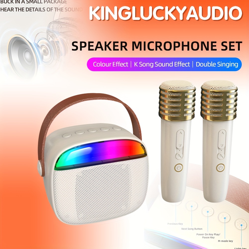 JYX - Máquina de karaoke con dos micrófonos inalámbricos, altavoz Bluetooth  portátil con ajuste de graves/agudos, control remoto y luces LED