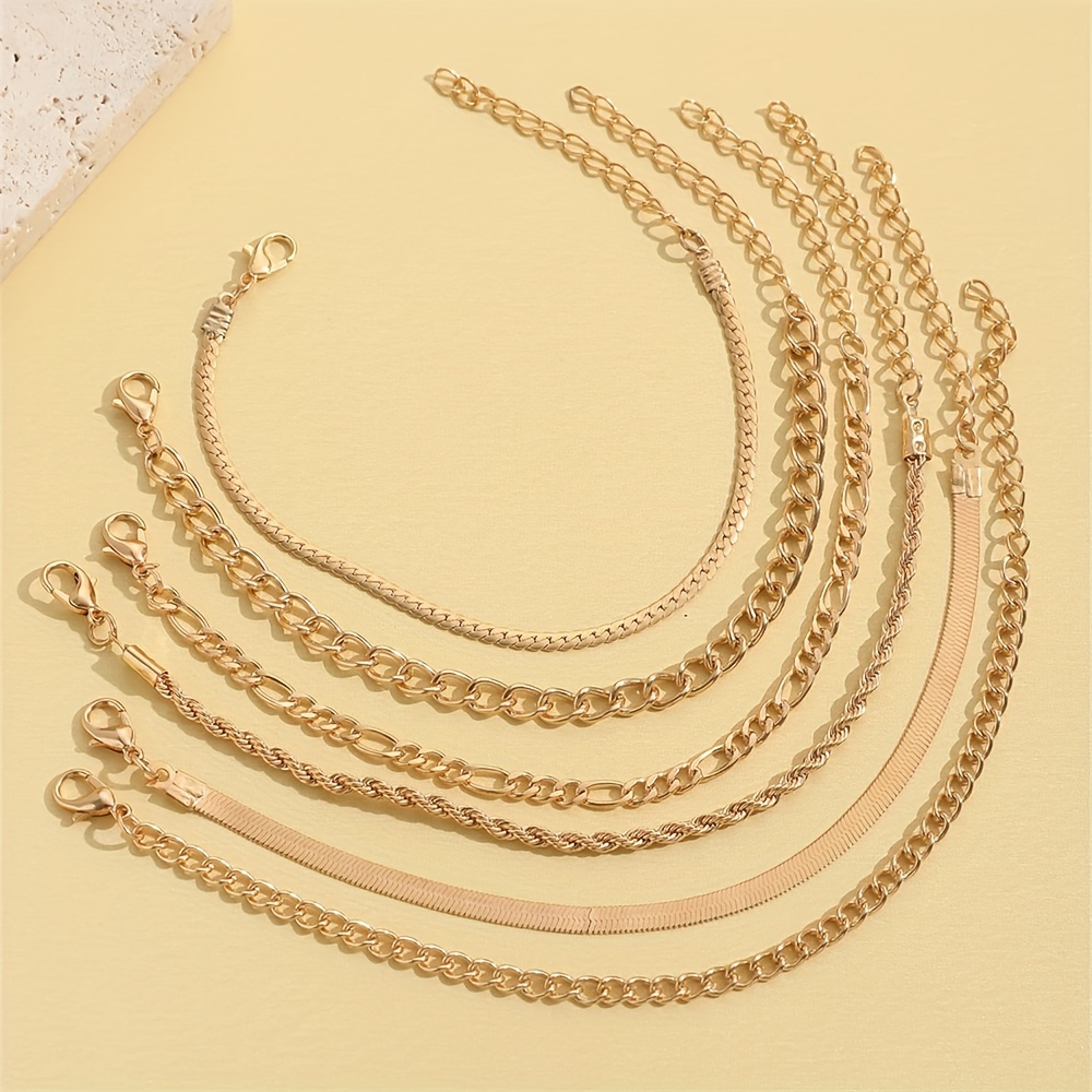 6pcs Stylish Golden Cuban Chain Link Bracelets