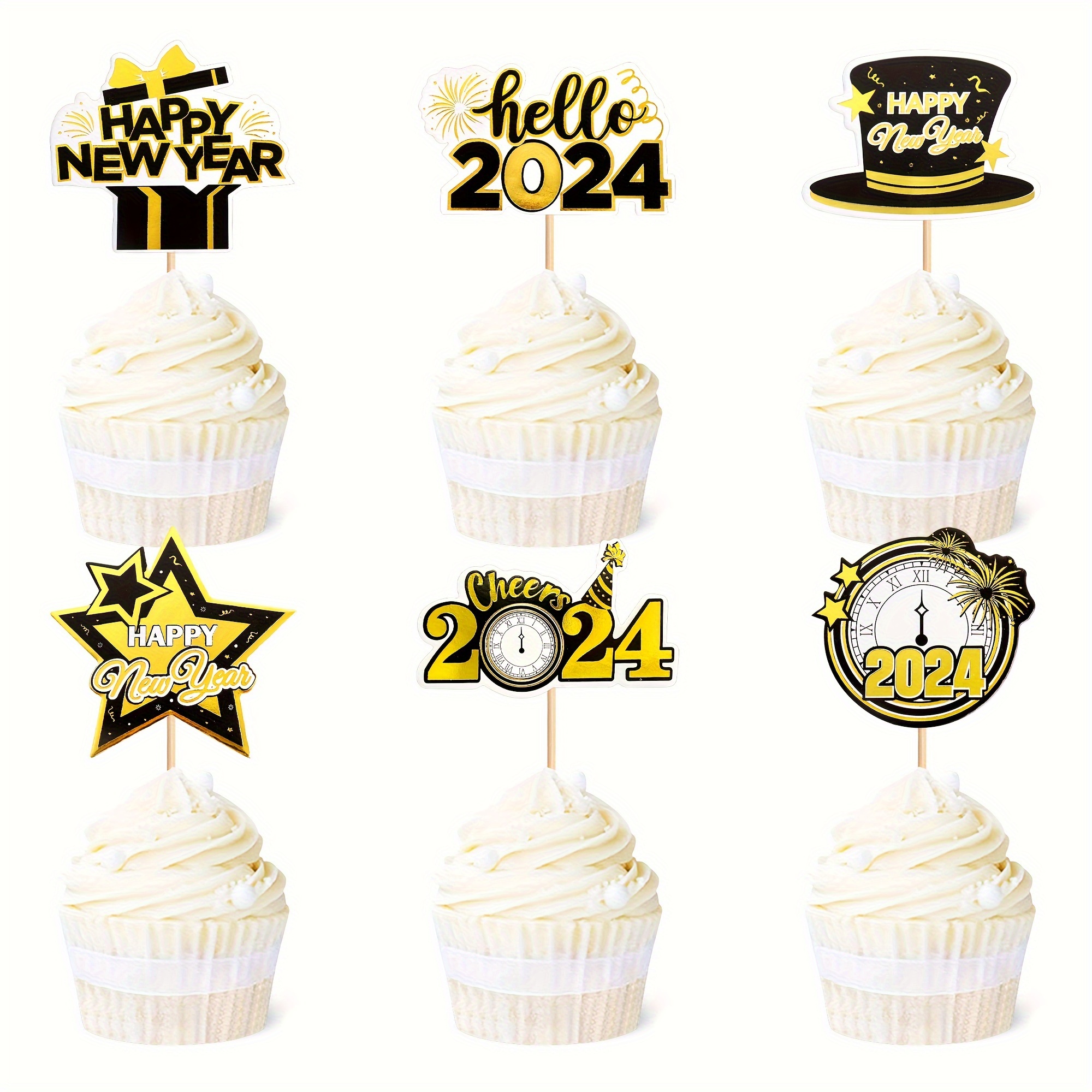 Happy New Year 2024 Cupcake Picks New Year Party - Temu