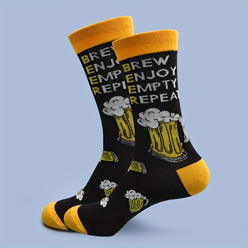 Image of 1 Pair Of Unisex Novelty Trendy Fashionable Mid-tube Socks With Cartoon Wine Glass Pattern, Designed For