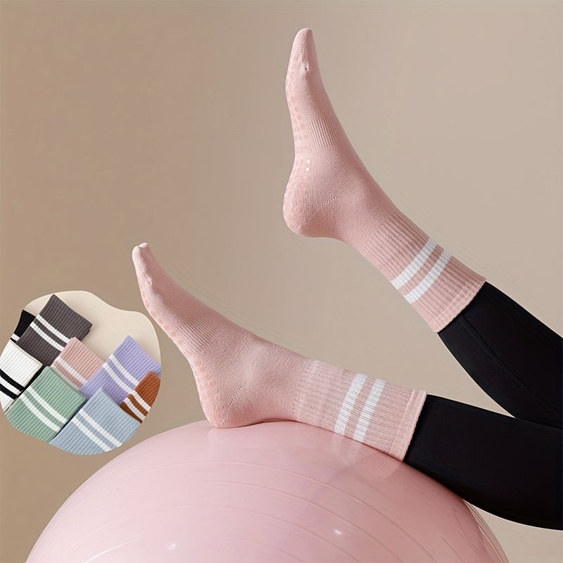 professional non slip yoga socks striped silicone dance socks breathable sporty   tube socks with grips in pilates barre ballet