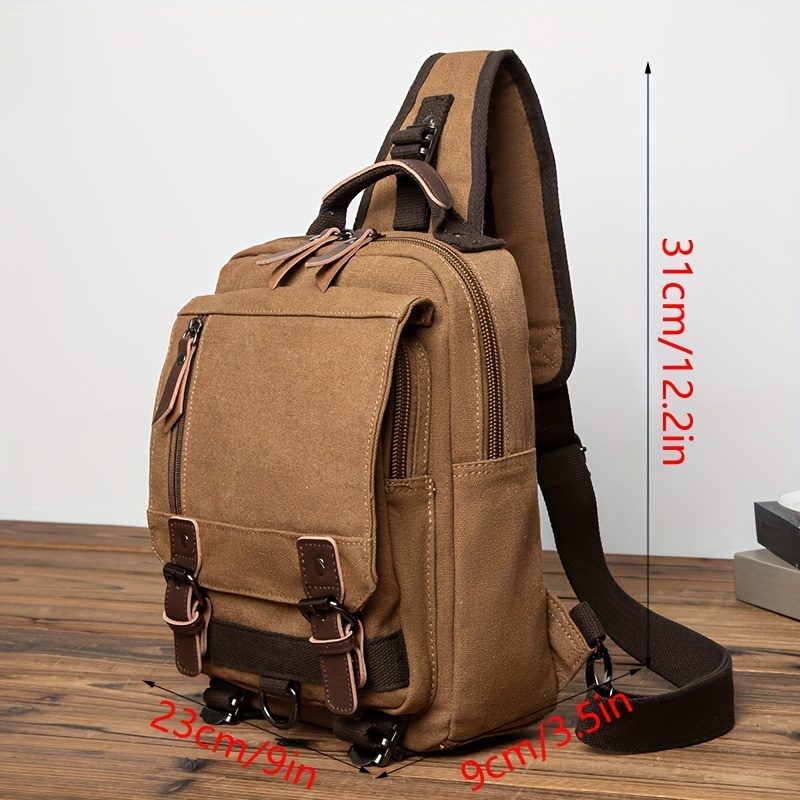 1pc Men's Fashion Canvas Retro Sling Bag, Commuting Leisure Crossbody Bag - Click Image to Close
