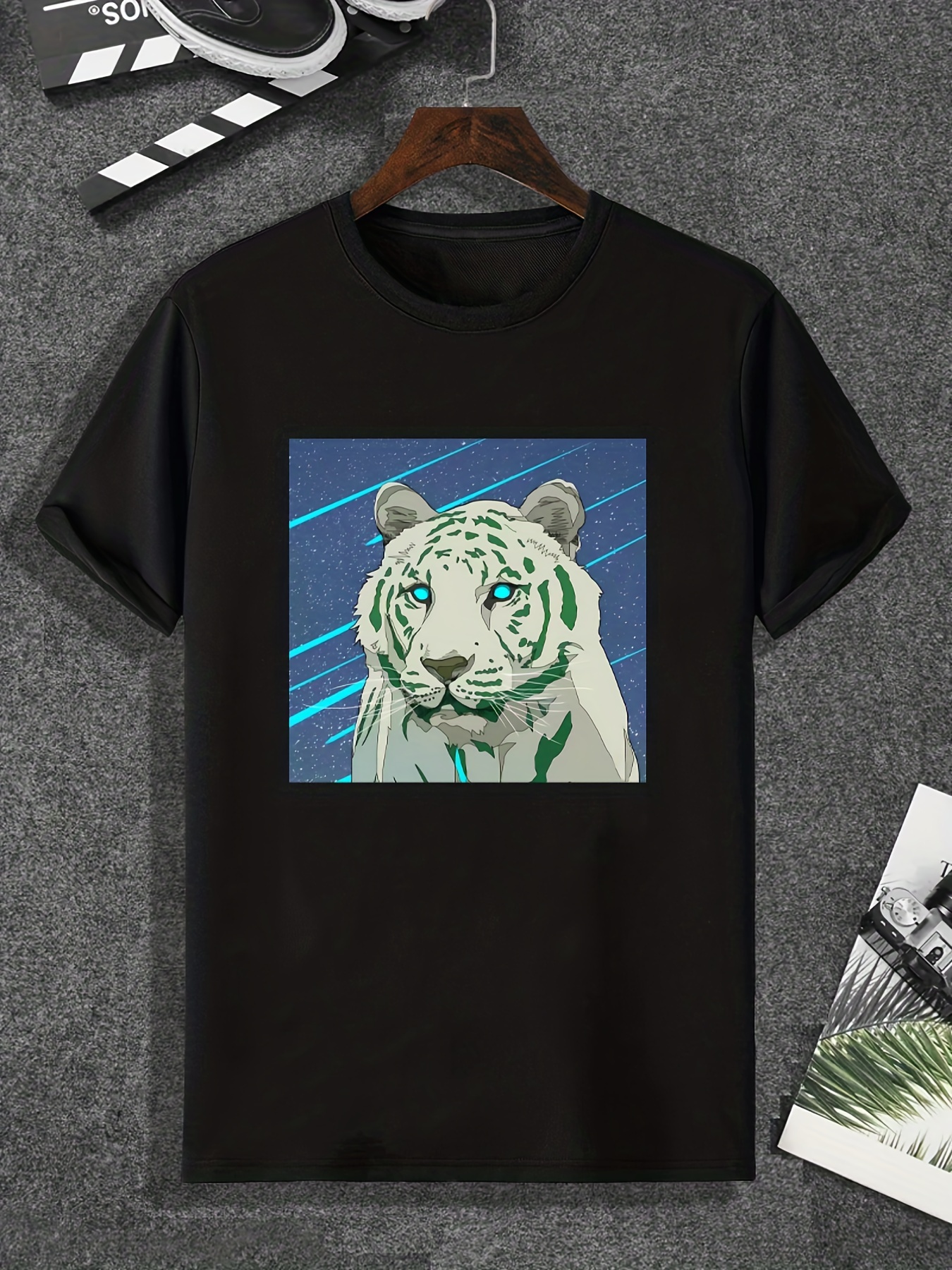 Trendy Tiger Print Men's T-shirt For Summer Outdoor, Chic Male Clothing -  Temu