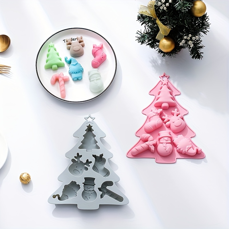 1PC Christmas Tree Silicone Molds,6 Cavity Candy Baking Trays for