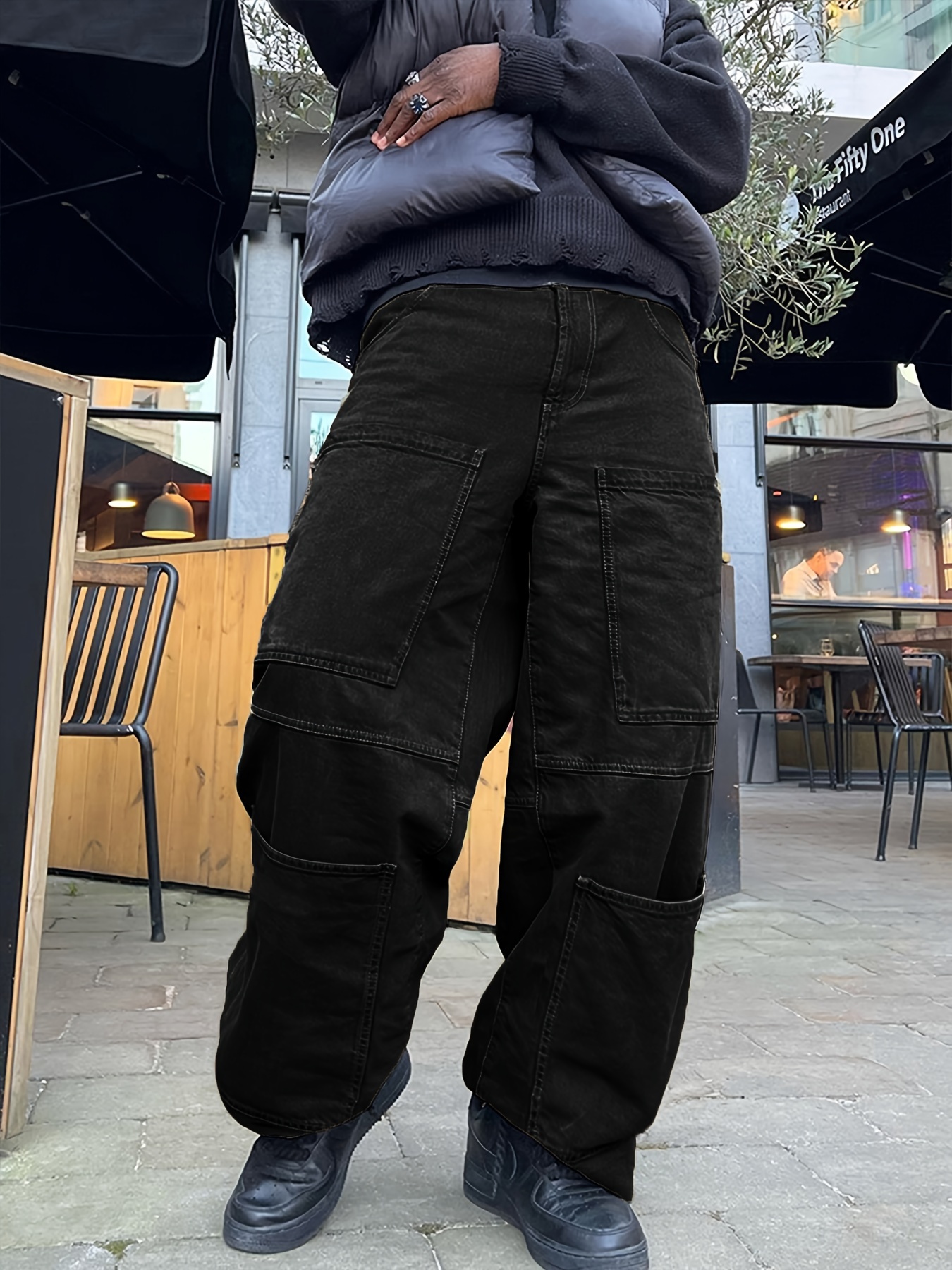 Retro Denim Men's Straight Leg Cargo Pants Loose Baggy Pants