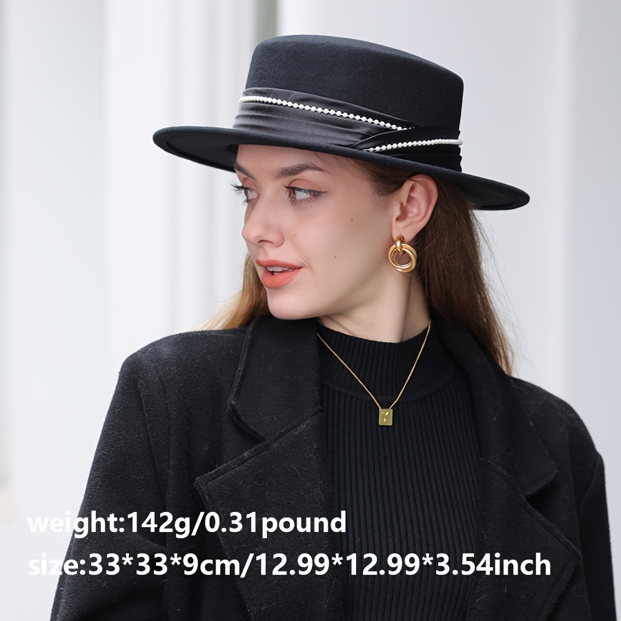 Elegant Ribbon Decor Fedoras Classic French Style Flat Brim Felt Hats Solid  Trilby Hat For Women Autumn Winter