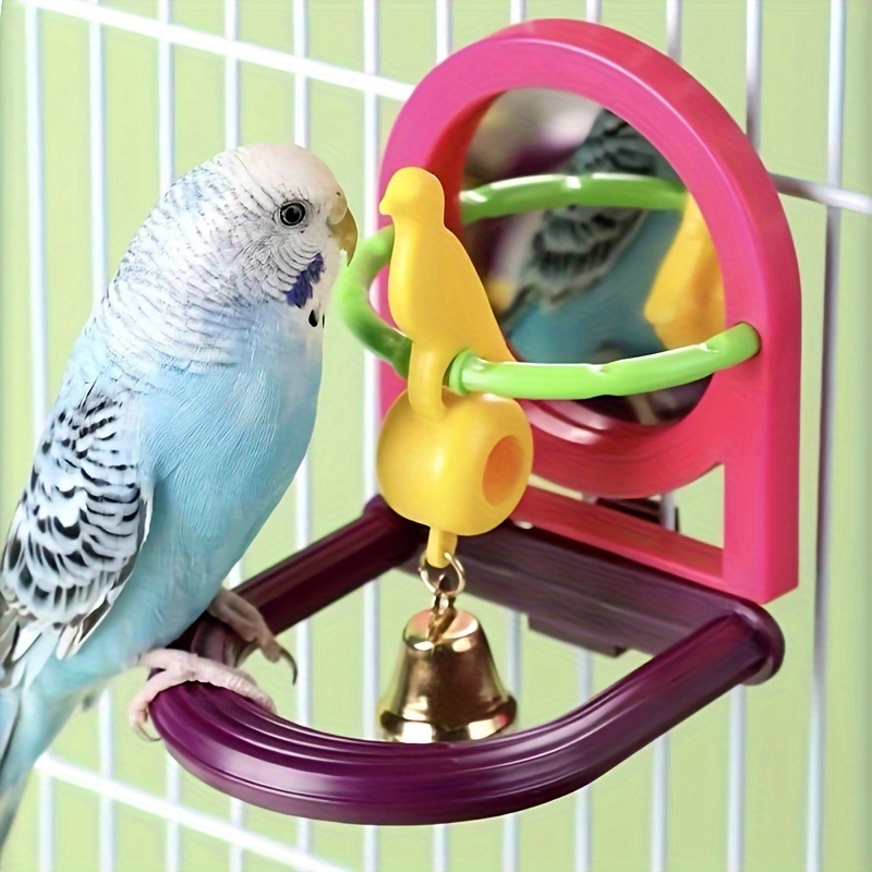 

1pc Random Color Bird Toy, Birds Mirror Standing Poles, Parrot Toys, Bird Grinding Toys, Bird Cage Accessories, Parrot Stand Supplies, Bird Gift For Little Bird Bell Toys