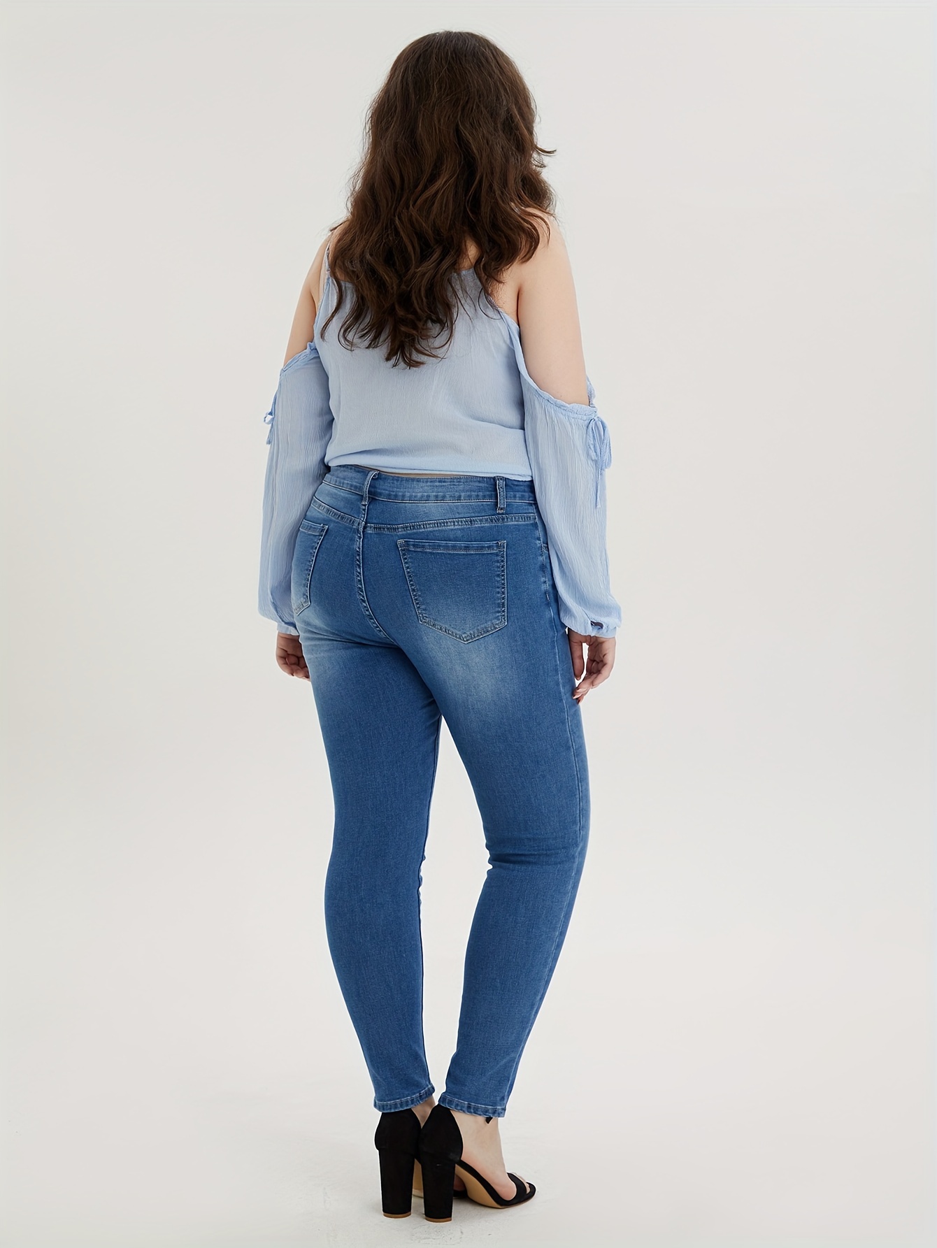 Plus Size Casual Jeans Women's Plus Washed Button Fly High - Temu