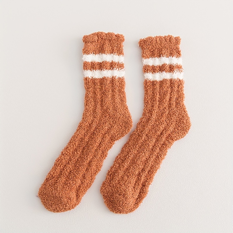 5 Pairs Striped Fuzzy Socks, Comfy & Warm * Tube Socks, Women's Stockings &  Hosiery