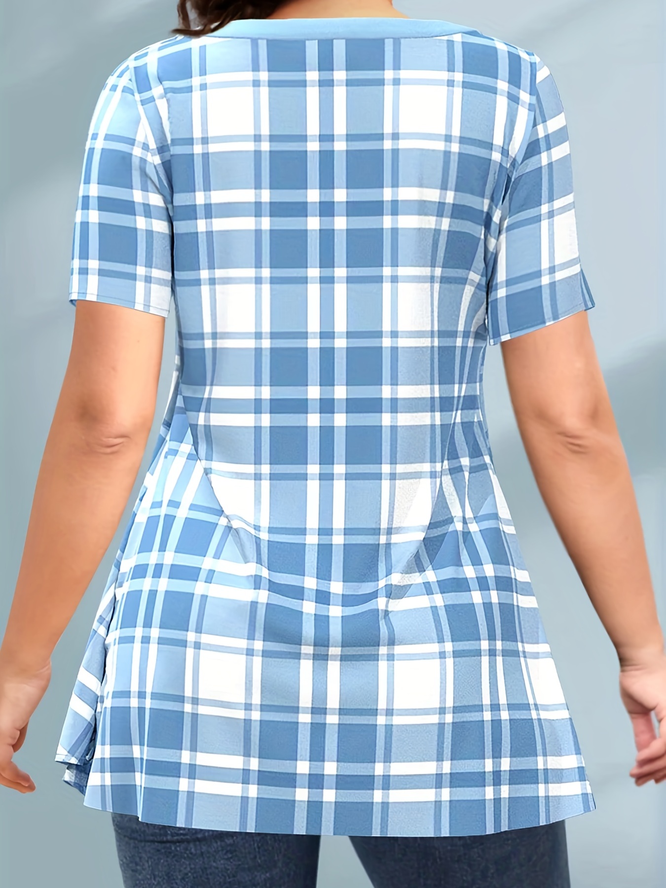 Touch Of Fall Plaid Tunic Dress In Sky Blue Curves • Impressions