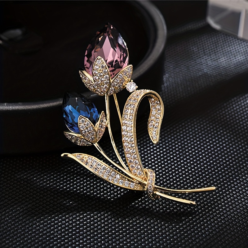 

Exquisite Men Lily Flower Rhinestone Brooches Pins, Elegant Unisex Party Banquet Plant Accessories Jewelry, Ideal Choice For Gifts
