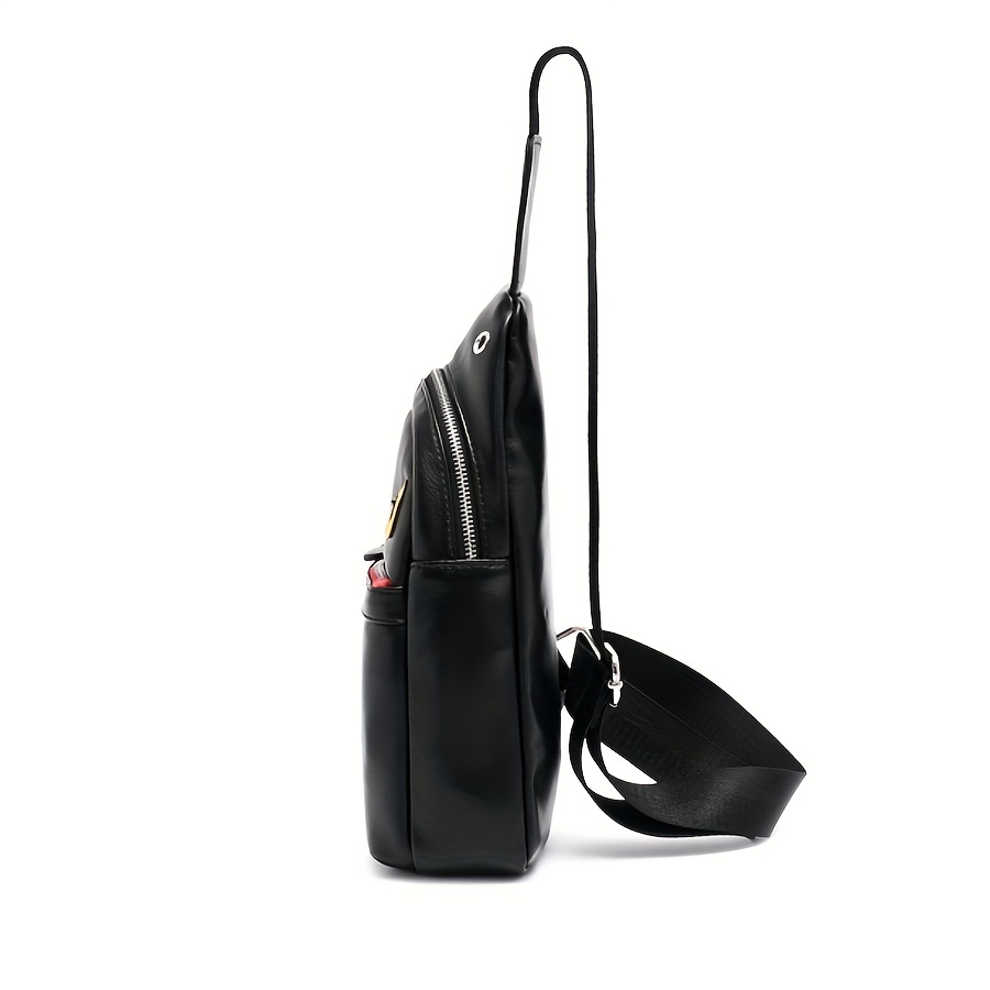 Men's Leather Crossbody Bag Chest Bag with Earphone Hole