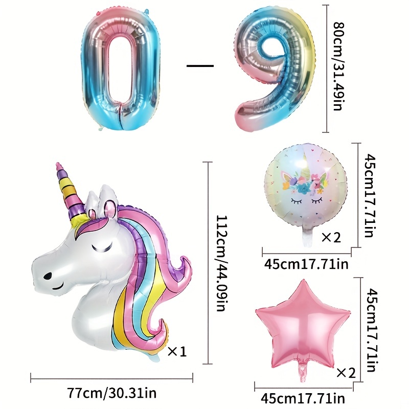 Acheter 32inch Licorne arc en ciel nombre ballons numérique feuille boule  1er anniversaire fête décoration air Globos