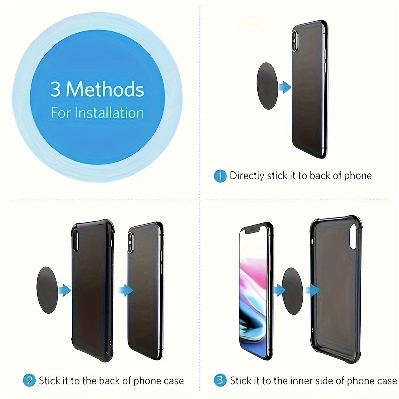 Adesivo Magnetico Cellulare Piastre Adesive Magnetiche 40mm Per Supporto Telefono Auto - Ricambio In Metallo, 3M, Argento/Nero Piastre Metalliche 3M Per Cellulare - Foto 4