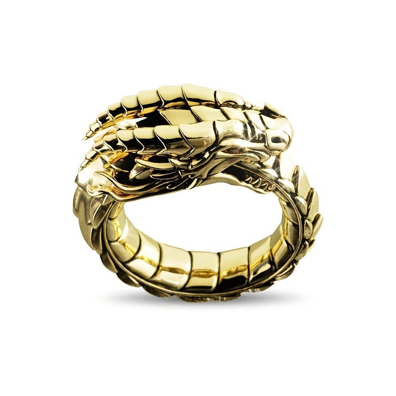 Men's Dragon Finger Golden Ring, Zircon Set